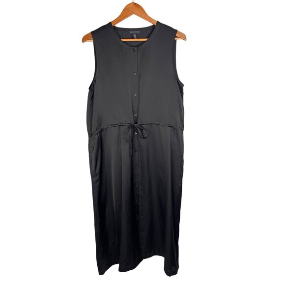 EILEEN FISHER Women's Black Silk/Cotton Sleeveless Shirt Dress Small - Picture 1 of 5
